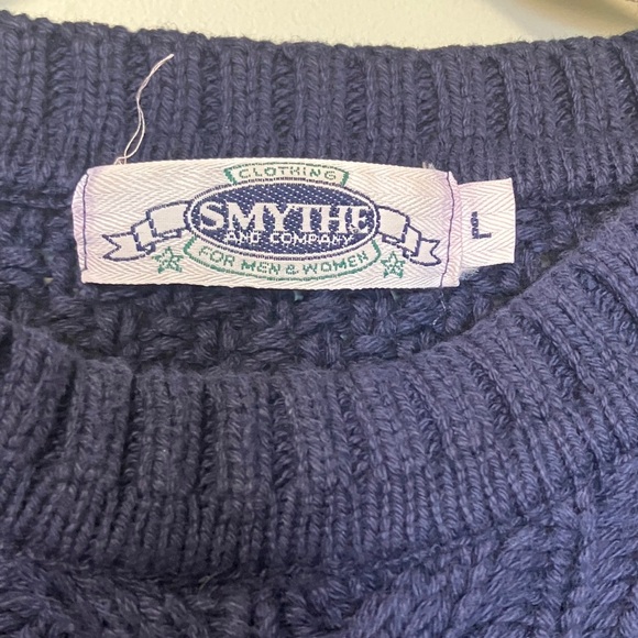 Smythe women’s Men's unisex Navy Cotton cable Knit made in USA Sweater - Picture 2 of 5